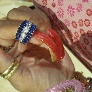 AUTHENTIC MIDNIGHT CZ SAPPHIRE RING STERLING SILVER SIZE 6 WIDE